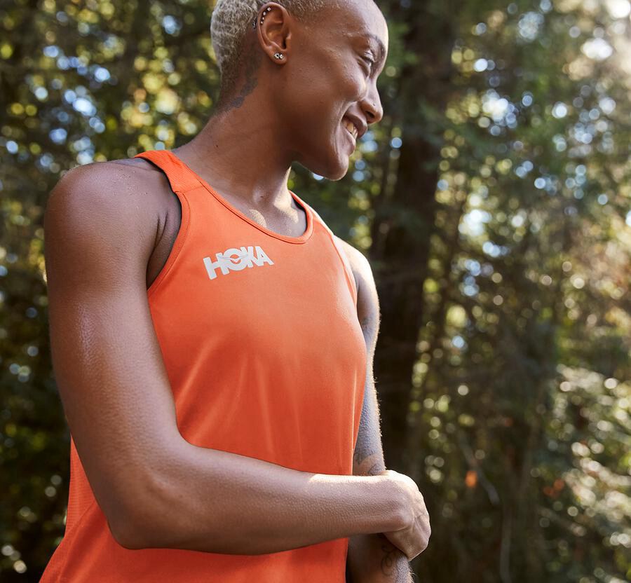 Hoka Australia One One Performance Tank - Womens Tops Orange - PUGRZ-3148